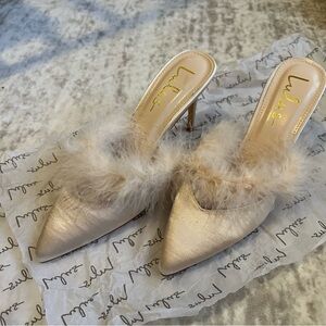 Lulu's Ivory Satin Feathered Heels